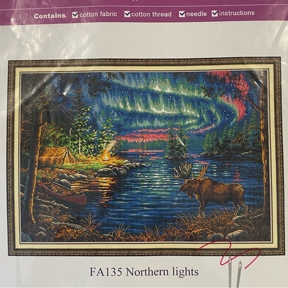 JOY SUNDAY 14 count stamped counted cross stitch kit FA135 Northern Lights - Picture 2 of 7
